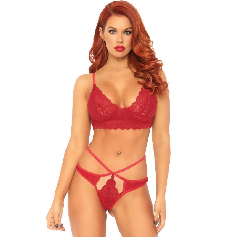LEG AVENUE - SET 2 PIEZAS CON TANGA DOBLE TIRANTA M/L ROJO - Sensualia