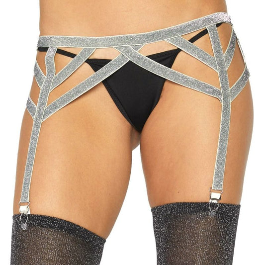 LEG AVENUE - PORTE-JARRETELLES ÉLASTIQUE LUREX ARGENT TAILLE UNIQUE LEG AVENUE ACCESSORIES