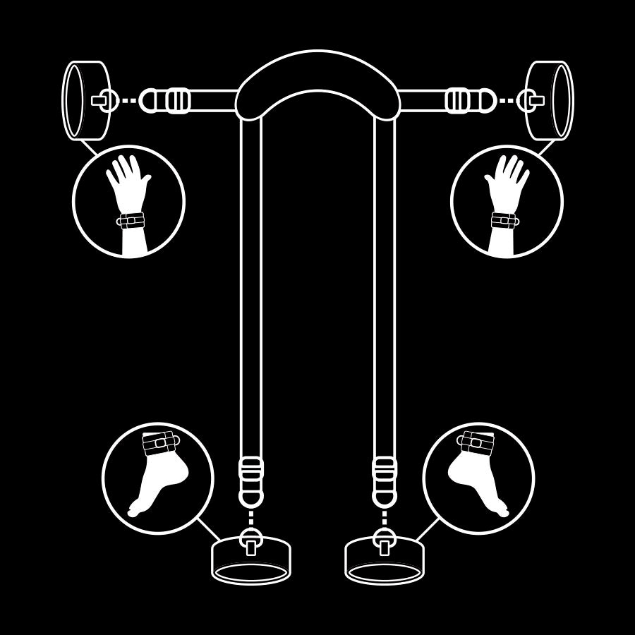 FETISH SUBMISSIVE - POSITION MAÎTRE AVEC 4 MENOTTES DOUBLÉES DE NOPRÈNE FETISH SUBMISSIVE BONDAGE