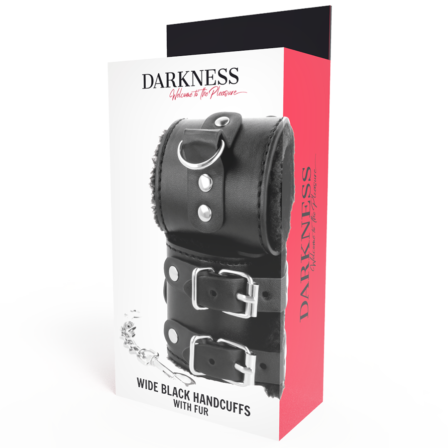 DARKNESS - MENOTTES AJUSTABLES EN CUIR NOIR AVEC DOUBLURE - Sensualia