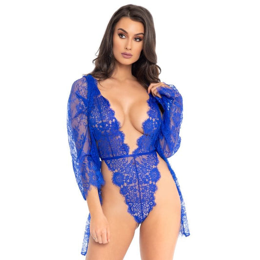 LEG AVENUE SET CON TEDDY Y BATA AZUL L - Sensualia