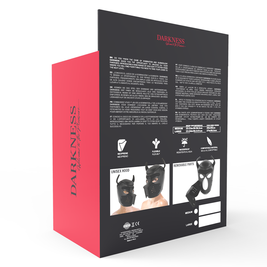 DARKNESS - MASQUE POUR CHIEN EN NÉOPRÈNE AVEC MUSEAU AMOVIBLE L - Sensualia