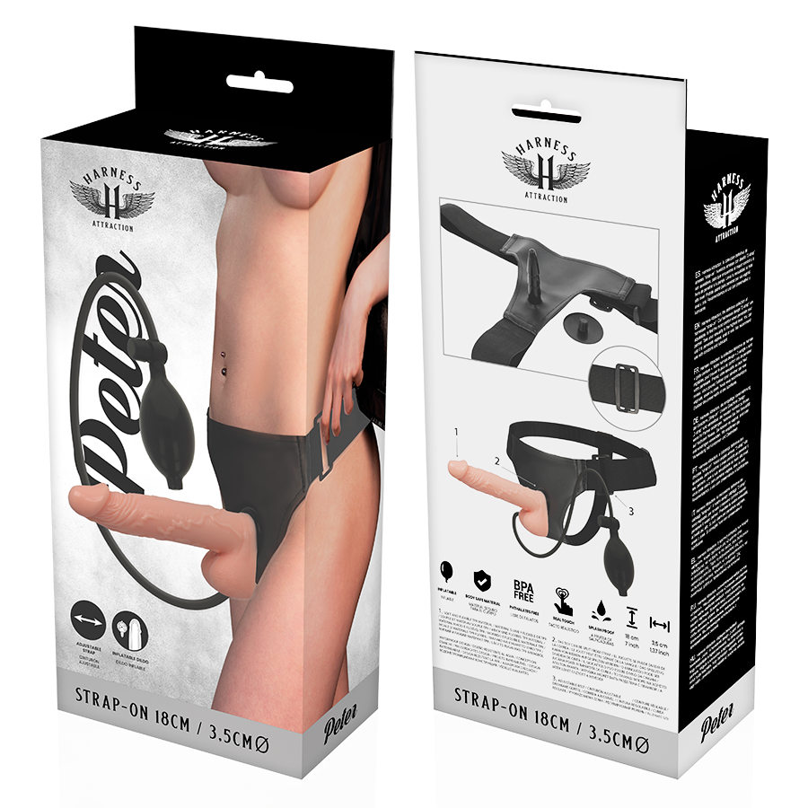 HARNESS ATTRACTION - RNES PETER AVEC PÉNIS GONFLABLE 18 CM -O- 3.5 CM - Sensualia