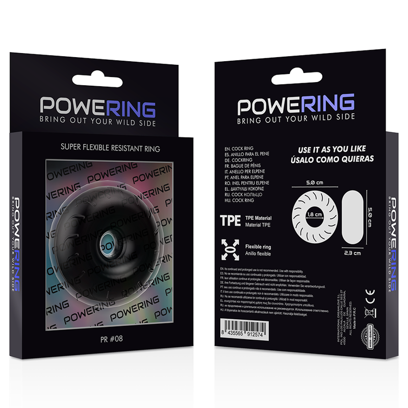POWERING - ANNEAU PÉNIS SUPER FLEXIBLE ET RÉSISTANT 5CM PR08 NOIR POWERING