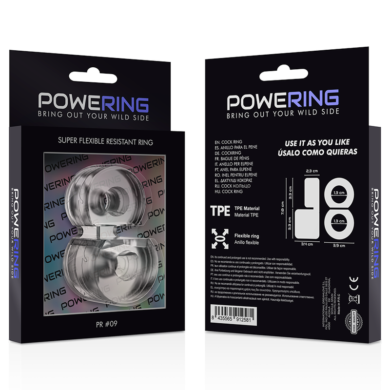POWERING - DOUBLE ANNEAU PÉNIS SUPER FLEXIBLE ET RÉSISTANT PR09 CLAIR POWERING
