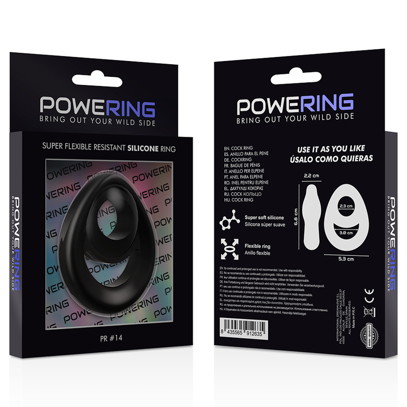 POWERING - ANNEAU PÉNIS ET TESTICULES SUPER FLEXIBLE ET RÉSISTANT PR14 NOIR POWERING