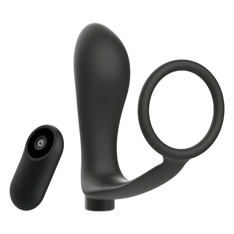 ADDICTED TOYS - ANNEAU PÉNIS AVEC TÉLÉCOMMANDE PLUG ANAL NOIR RECHARGEABLE - Sensualia