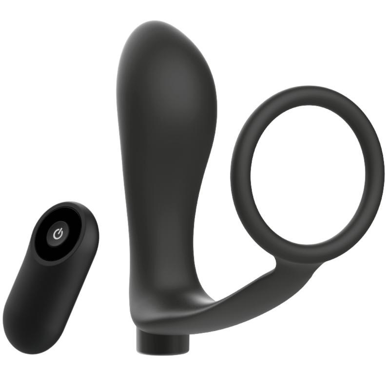 ADDICTED TOYS - ANNEAU PÉNIS AVEC TÉLÉCOMMANDE PLUG ANAL NOIR RECHARGEABLE - Sensualia