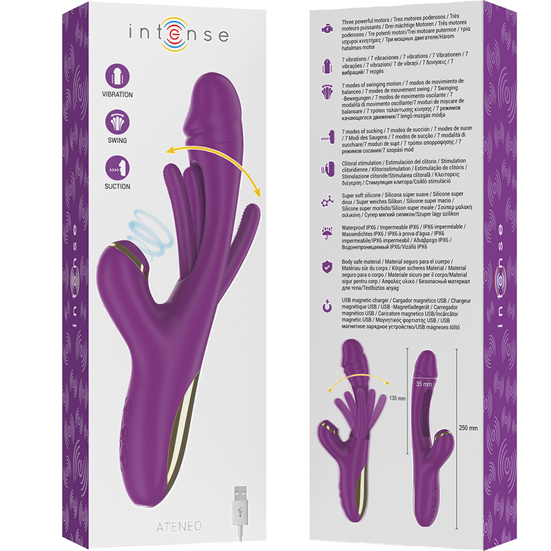 INTENSE - ATENEO VIBRATEUR MULTIFONCTION RECHARGEABLE 7 VIBRATIONS AVEC LANGUE OSCILLANTE ET SUCER VIOLET - Sensualia