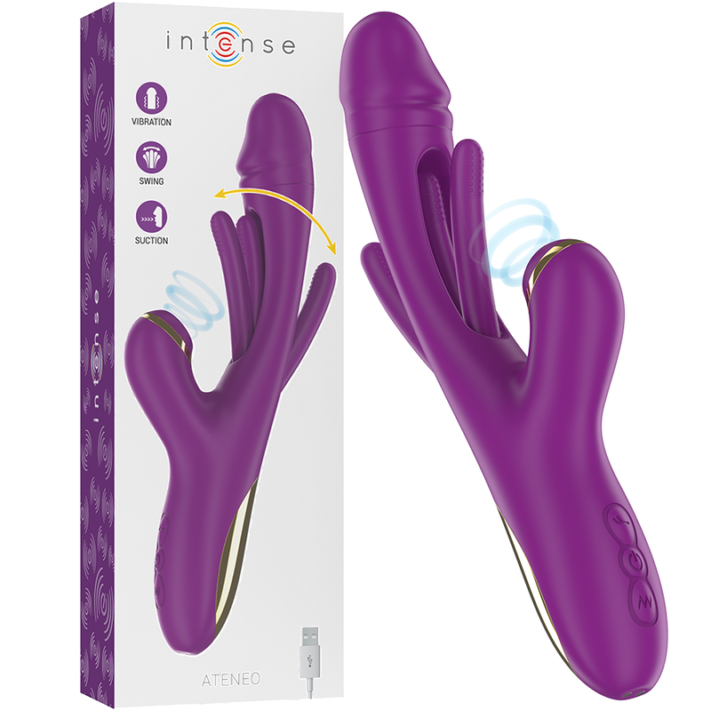 INTENSE - ATENEO VIBRATEUR MULTIFONCTION RECHARGEABLE 7 VIBRATIONS AVEC LANGUE OSCILLANTE ET SUCER VIOLET - Sensualia