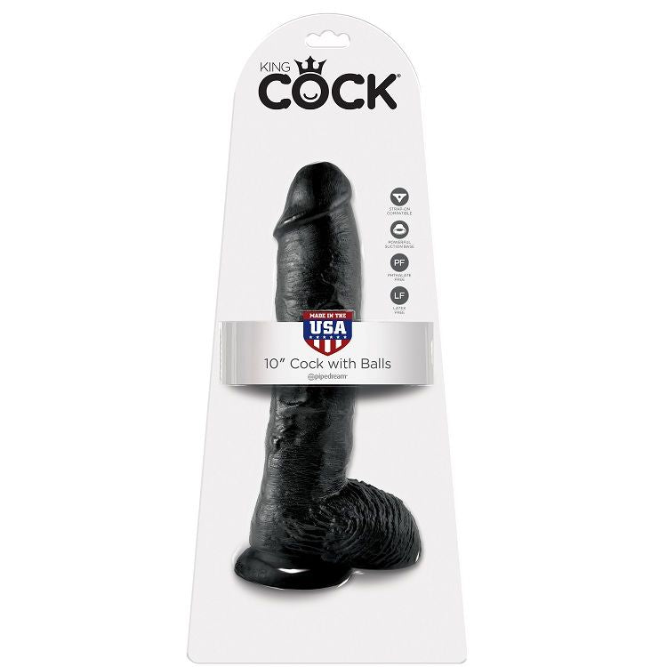 KING COCK - 10 GODE NOIR AVEC BOULES 25.4 CM - Sensualia