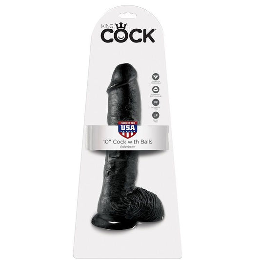 KING COCK - 10 GODE NOIR AVEC BOULES 25.4 CM - Sensualia