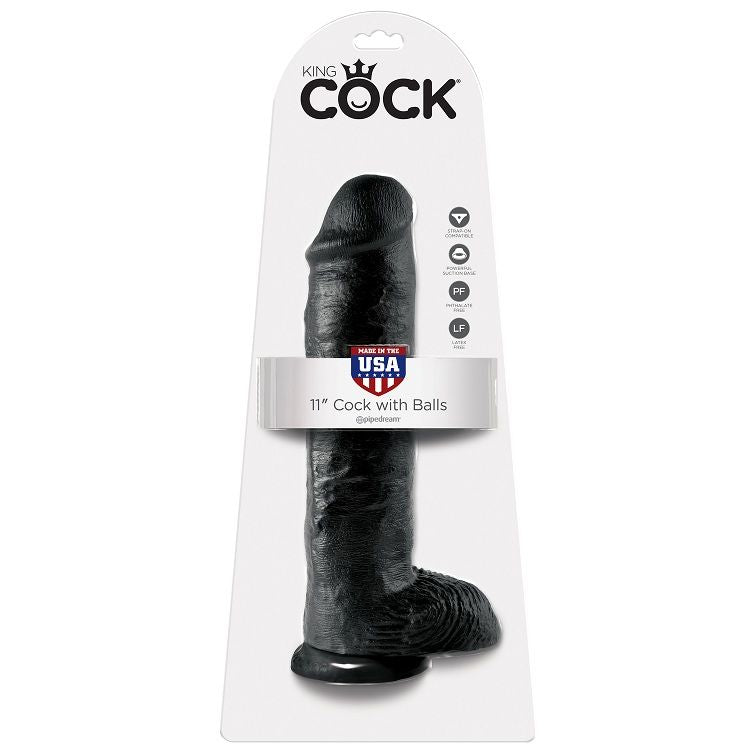 KING COCK - 11 GODE NOIR AVEC BOULES 28 CM - Sensualia