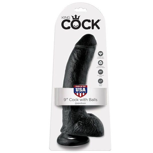 KING COCK - 9 GODE NOIR AVEC BOULES 22.9 CM - Sensualia