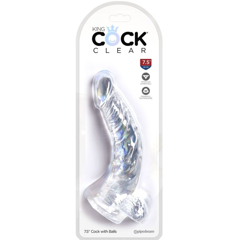 KING COCK - CLEAR PÉNIS COURBE RÉALISTE AVEC BOULES 16.5 CM TRANSPARENT - Sensualia