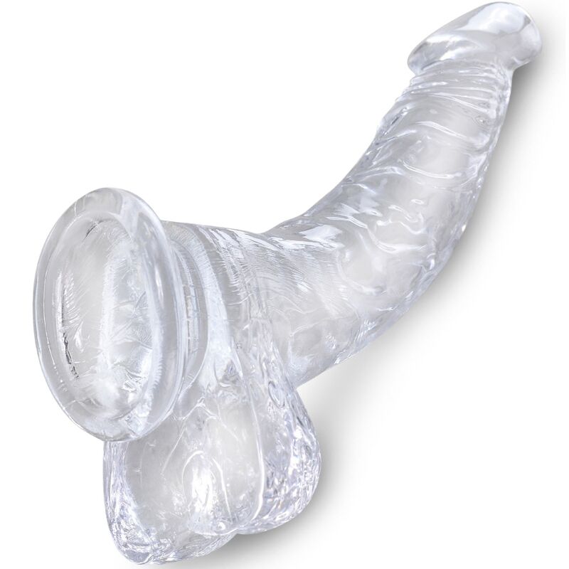 KING COCK - CLEAR PÉNIS COURBE RÉALISTE AVEC BOULES 16.5 CM TRANSPARENT - Sensualia
