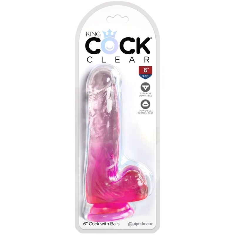 KING COCK - CLEAR PÉNIS RÉALISTE AVEC BOULES 13.5 CM ROSE - Sensualia