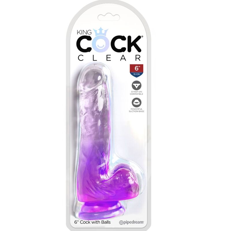 KING COCK - CLEAR PÉNIS RÉALISTE AVEC BOULES 13.5 CM VIOLET - Sensualia