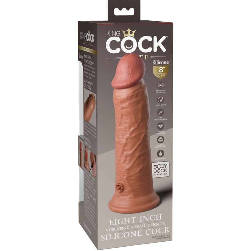 KING COCK - ELITE GODE RÉALISTE VIBRANT & SILICONE 20.3 CM CARAMEL - Sensualia