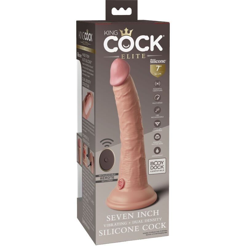KING COCK - ELITE VIBRATEUR GODE RÉALISTE & TÉLÉCOMMANDE EN SILICONE 17.8 CM - Sensualia