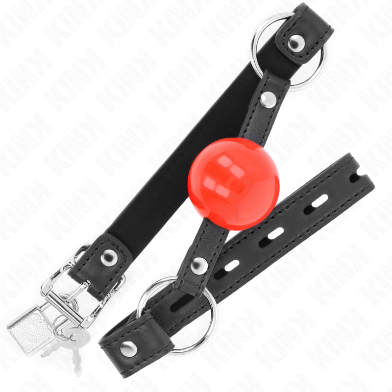 KINK - BÂILLON BALLE 4 CM AVEC SERRURE BOULE ROUGE BRACELET NOIR 60 x 2 CM - Sensualia