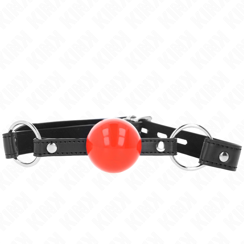 KINK - BÂILLON BALLE 4 CM AVEC SERRURE BOULE ROUGE BRACELET NOIR 60 x 2 CM - Sensualia