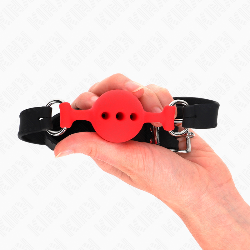 KINK - BÂILLON ENTIÈREMENT SILICONE 55 x 2 CM AVEC BOULE DE 4 CM TAILLE S ROUGE AJUSTABLE 35-51 CM - Sensualia