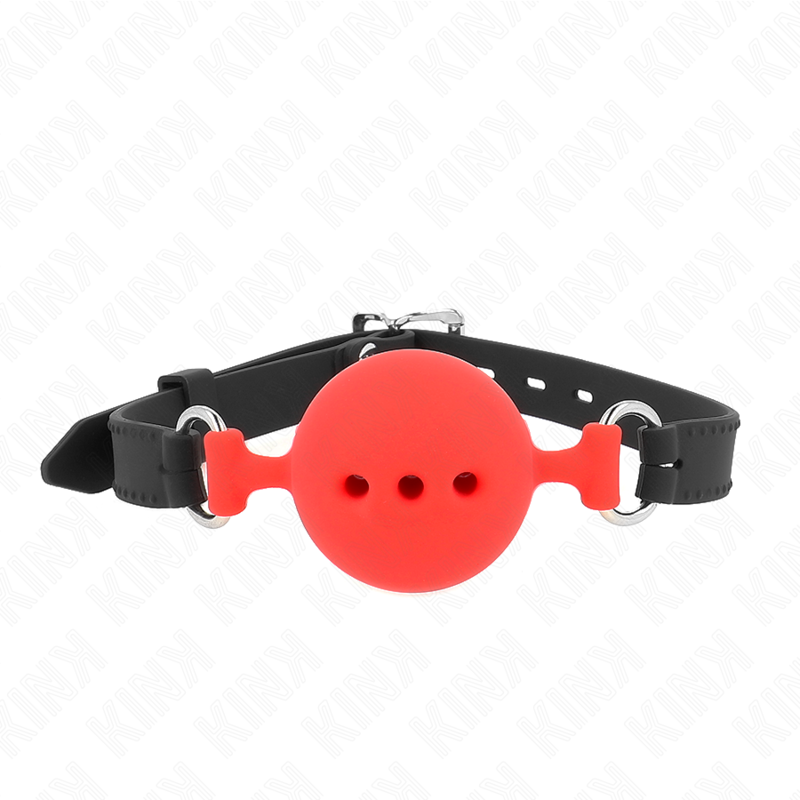 KINK - BÂILLON ENTIÈREMENT SILICONE 55 x 2 CM AVEC BOULE DE 5 CM TAILLE L ROUGE AJUSTABLE 35-51 CM - Sensualia