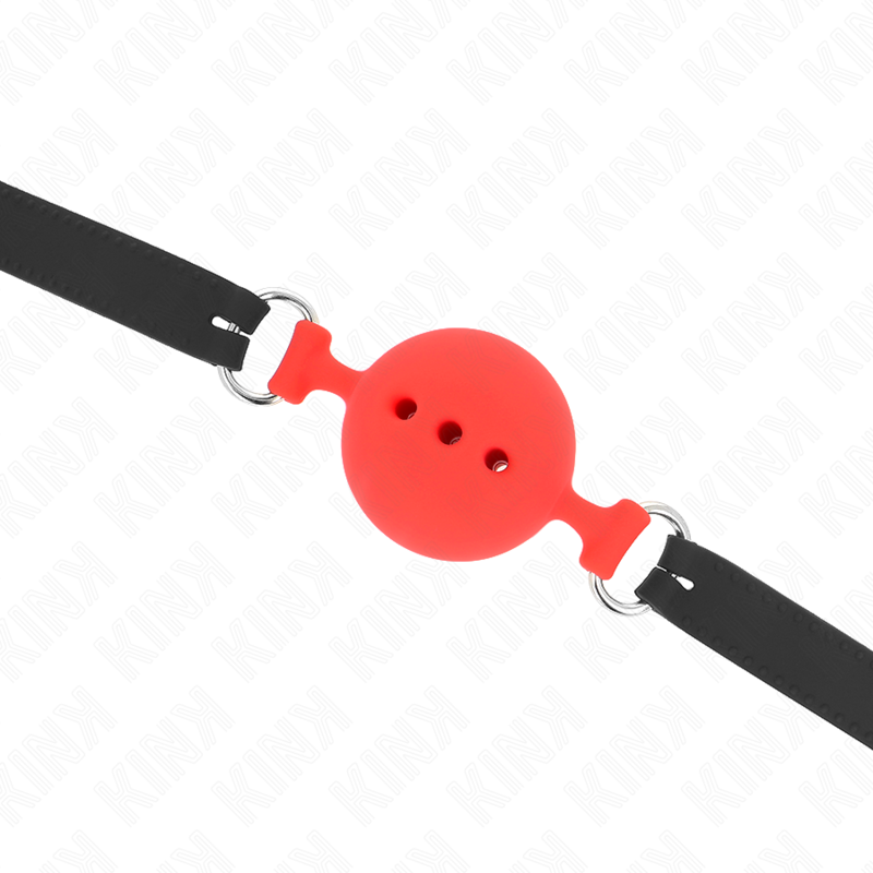 KINK - BÂILLON ENTIÈREMENT SILICONE 55 x 2 CM AVEC BOULE DE 5 CM TAILLE L ROUGE AJUSTABLE 35-51 CM - Sensualia