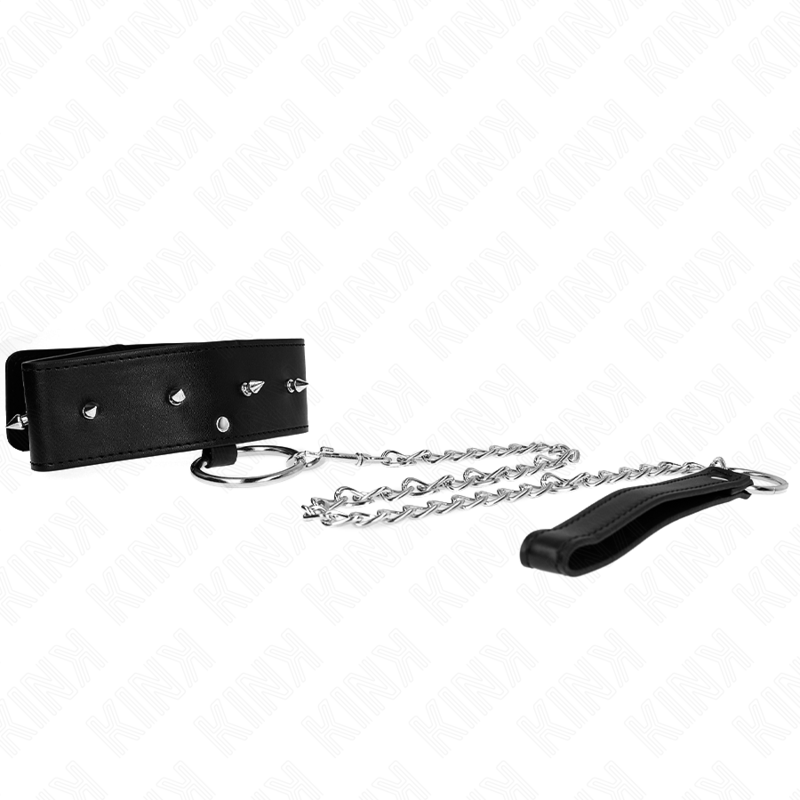 KINK - COLLIER 65 CM AVEC LAISSE AVEC CLOUS ARGENTÉS MODÈLE 2 RÉGLABLE 36-43 CM X 5 CM - Sensualia