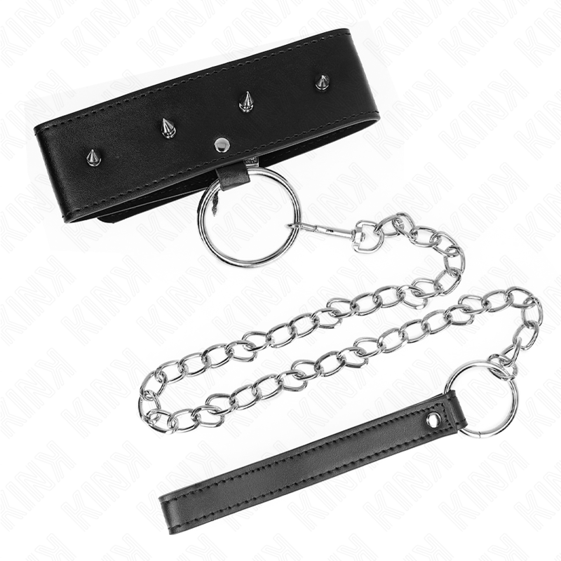 KINK - COLLIER 65 CM AVEC LAISSE AVEC CLOUS ARGENTÉS MODÈLE 2 RÉGLABLE 36-43 CM X 5 CM - Sensualia