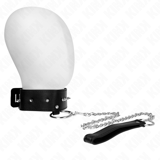 KINK - COLLIER 65 CM AVEC LAISSE AVEC CLOUS ARGENTÉS MODÈLE 2 RÉGLABLE 36-43 CM X 5 CM - Sensualia