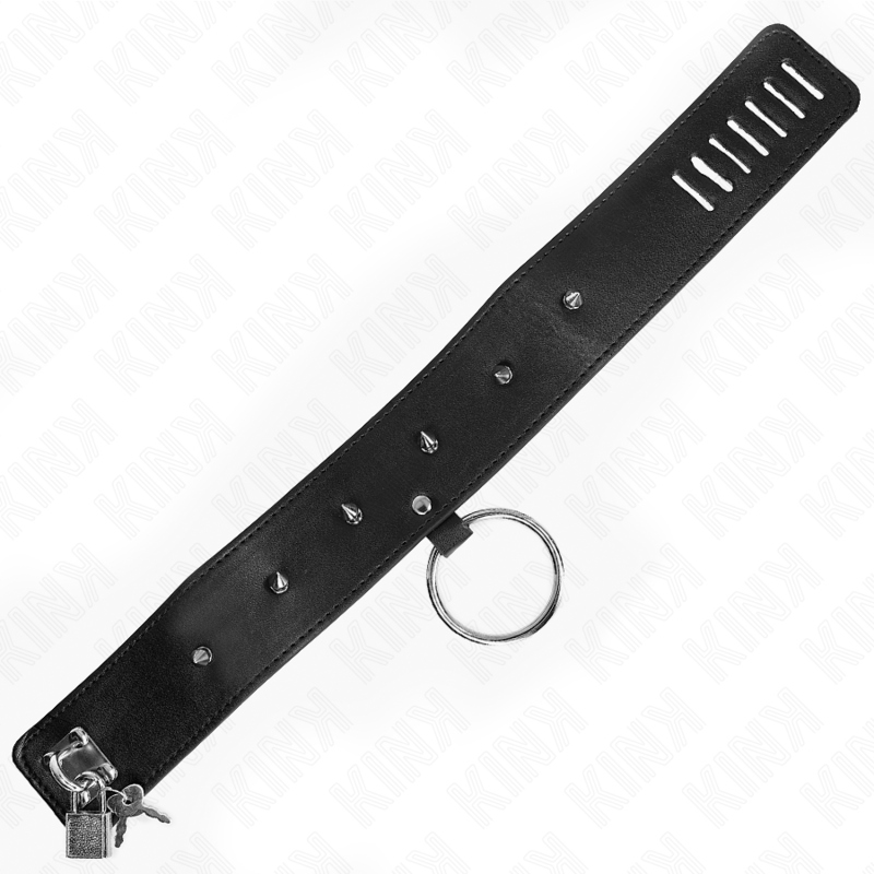 KINK - COLLIER 65 CM AVEC LAISSE AVEC CLOUS ARGENTÉS MODÈLE 2 RÉGLABLE 36-43 CM X 5 CM - Sensualia
