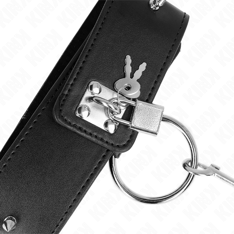 KINK - COLLIER 65 CM AVEC LAISSE AVEC CLOUS ARGENTÉS MODÈLE 2 RÉGLABLE 36-43 CM X 5 CM - Sensualia