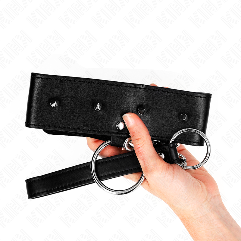 KINK - COLLIER 65 CM AVEC LAISSE AVEC CLOUS ARGENTÉS MODÈLE 2 RÉGLABLE 36-43 CM X 5 CM - Sensualia