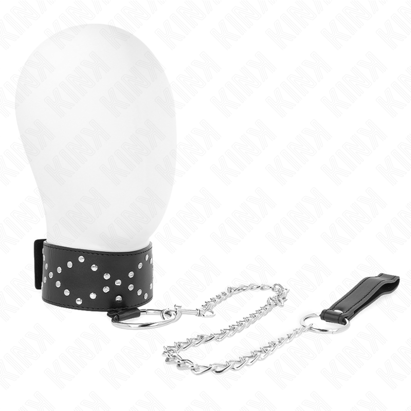 KINK - COLLIER 65 CM AVEC LAISSE AVEC CLOUS ARGENTÉS MODÈLE 3 RÉGLABLE 36-43 CM X 5 CM - Sensualia