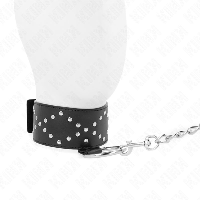 KINK - COLLIER 65 CM AVEC LAISSE AVEC CLOUS ARGENTÉS MODÈLE 3 RÉGLABLE 36-43 CM X 5 CM - Sensualia