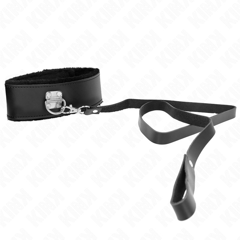 KINK - COLLIER AVEC CEINTURE 116 CM AVEC BRACELET EN CUIR NOIR AJUSTABLE 40-48 CM X 6 CM - Sensualia