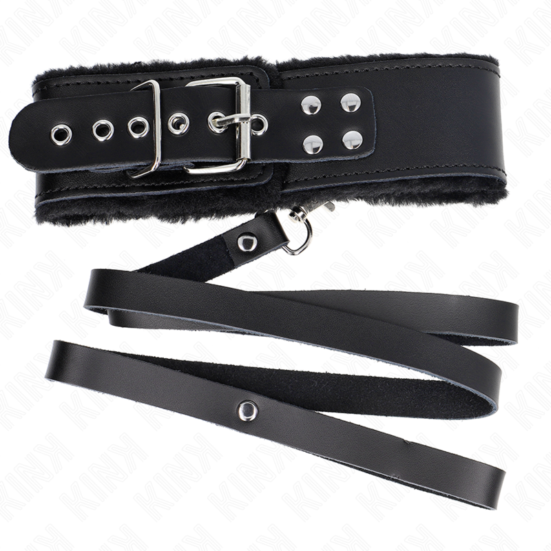KINK - COLLIER AVEC CEINTURE 116 CM AVEC BRACELET EN CUIR NOIR AJUSTABLE 40-48 CM X 6 CM - Sensualia