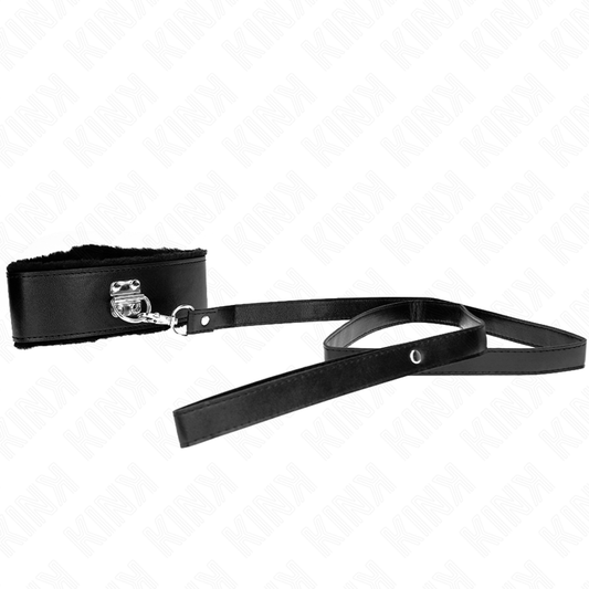 KINK - COLLIER AVEC LAISSE 116 CM AVEC CLOUS ARGENTÉS MODÈLE 4 NOIR AJUSTABLE 40-48 CM X 6 CM - Sensualia