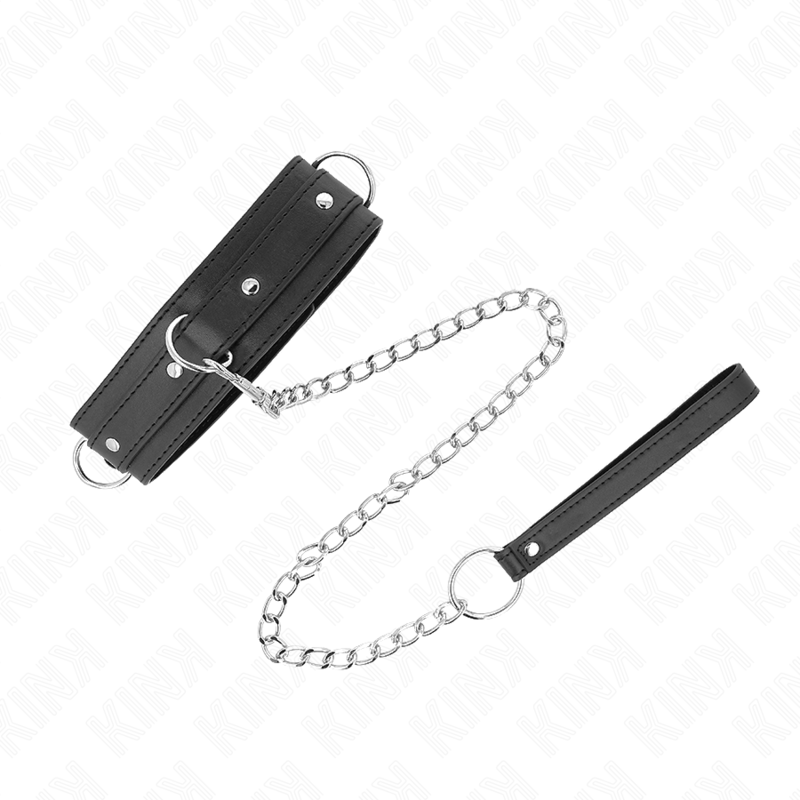 KINK - COLLIER AVEC LAISSE 65 CM 3 ANNEAUX MODÈLE 1 RÉGLABLE 38-49 CM X 5 CM - Sensualia