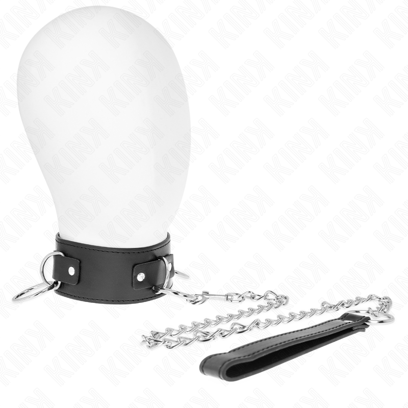 KINK - COLLIER AVEC LAISSE 65 CM 3 ANNEAUX MODÈLE 2 RÉGLABLE 36-43 CM X 5 CM - Sensualia