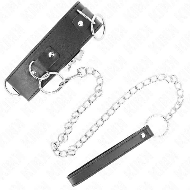 KINK - COLLIER AVEC LAISSE 65 CM 3 ANNEAUX MODÈLE 2 RÉGLABLE 36-43 CM X 5 CM - Sensualia