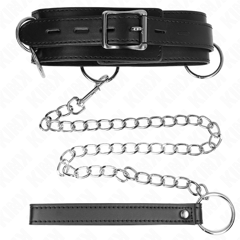 KINK - COLLIER ESCLAVAGE 3 ANNEAUX AVEC SANGLE 80 CM 53 X 5 CM - Sensualia