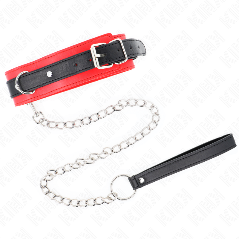 KINK - COLLIER MODÈLE BASIC AVEC LAISSE 65 CM MODÈLE 3 ROUGE 53 X 5 CM - Sensualia