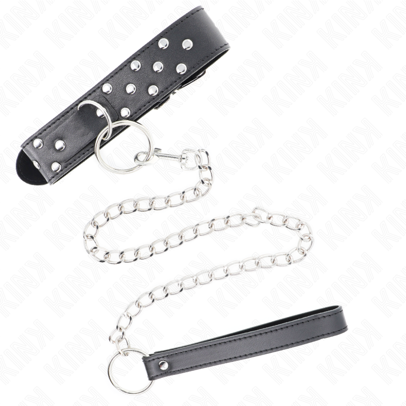 KINK - COLLIER RIVET ANNEAU AVEC CEINTURE 65 CM NOIR AJUSTABLE 36-50 CM X 3,8 CM - Sensualia