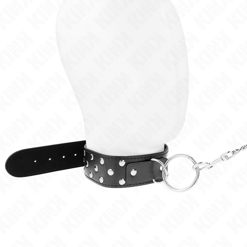 KINK - COLLIER RIVET ANNEAU AVEC CEINTURE 65 CM NOIR AJUSTABLE 36-50 CM X 3,8 CM - Sensualia