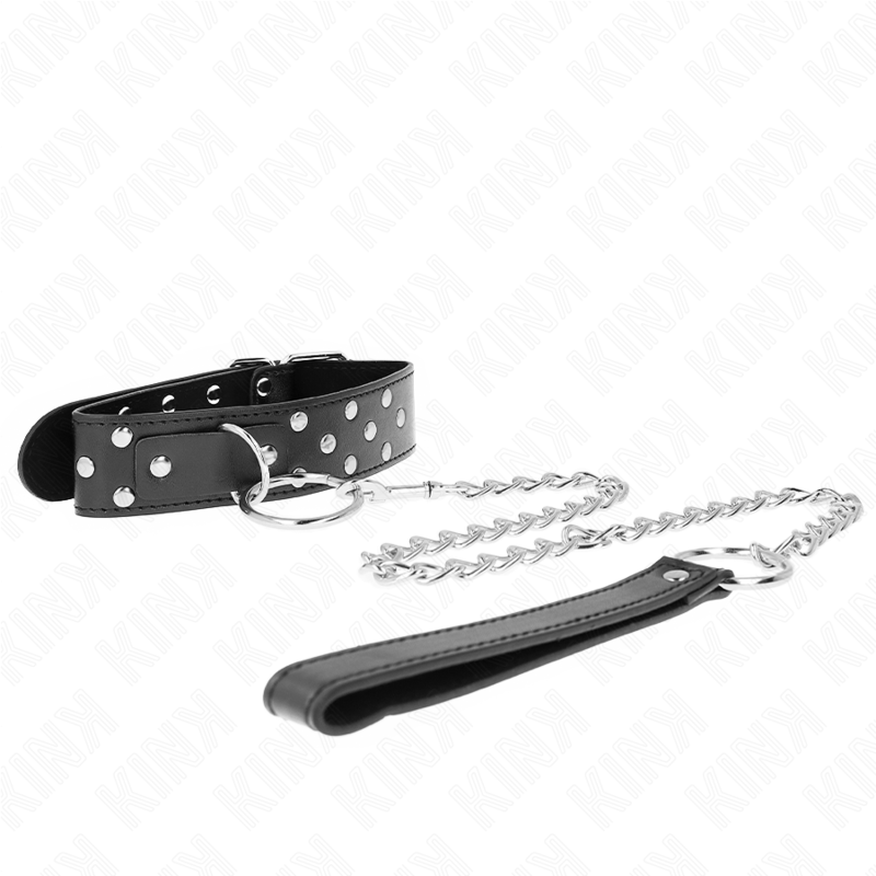 KINK - COLLIER RIVET ANNEAU AVEC CEINTURE 65 CM NOIR AJUSTABLE 36-50 CM X 3,8 CM - Sensualia