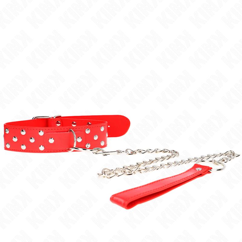 KINK - COLLIER RIVET ANNEAU AVEC CEINTURE 65 CM ROUGE AJUSTABLE 36-50 CM X 3,8 CM - Sensualia