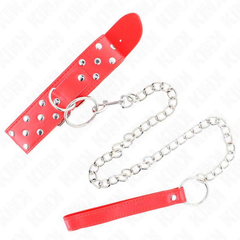 KINK - COLLIER RIVET ANNEAU AVEC CEINTURE 65 CM ROUGE AJUSTABLE 36-50 CM X 3,8 CM - Sensualia